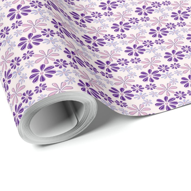 Lila Blütendodel Geschenkpapier (Rolleneckpunkt)