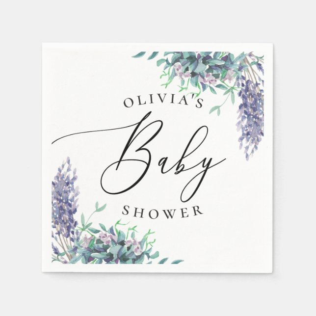 Lila Blütendusche mit Wasserfarbe Serviette (Vorderseite)