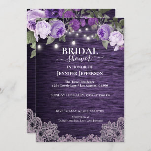 Lila Blütendusche Rustikale Brautdusche Einladung