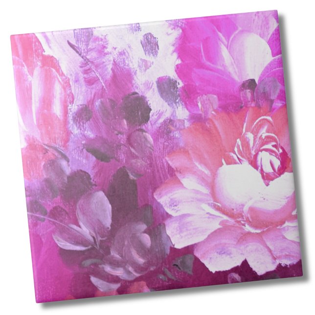 Lila Blütenfarbe Fliese (Whimsical Purple Pink Botanical Painted Floral Ceramic Tile)