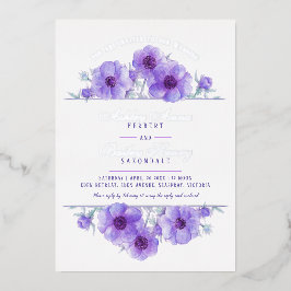 Lila Blütenfarbenhochzeit Folieneinladung
