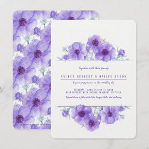 Lila Blütenhochzeit des Anemons Einladung