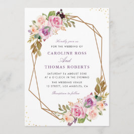 lila Blütenhochzeit Einladung