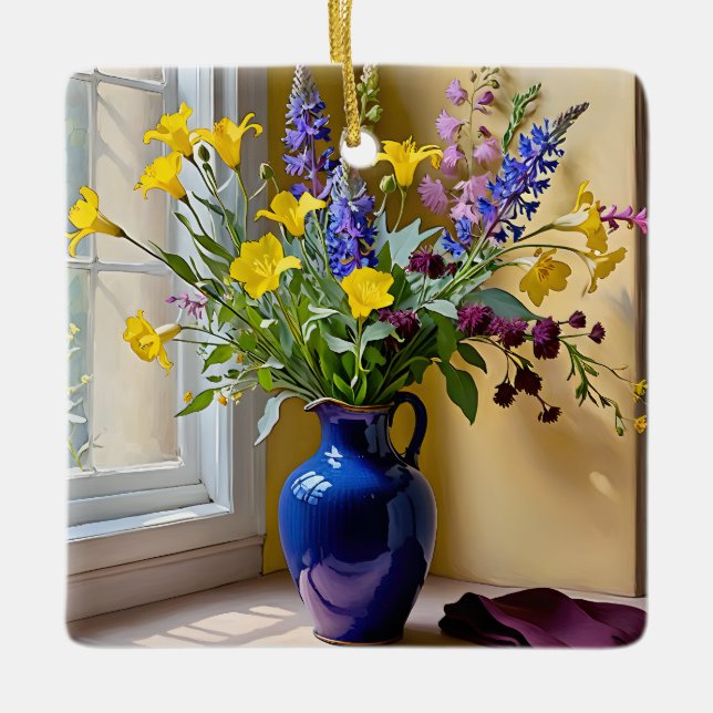 Lila Blütenkunst Keramikornament (Vorderseite)