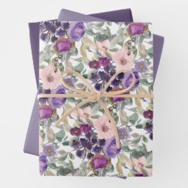 Lila Blütenrosa Blumenfolien Geschenkpapier Set