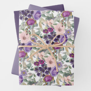 Lila Blütenrosa Blumenfolien Geschenkpapier Set