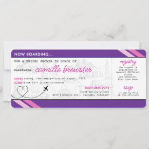 Lila Boarding Pass Brautparty Einladung