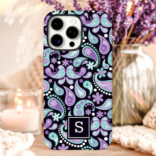 Lila Bohemisches Paisley Niedlich Monogramm iPhone 16 Pro Max Hülle