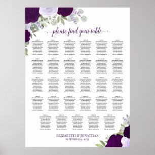 Lila Boho Blumen 29 Tisch Hochzeit Sitzordnung Poster