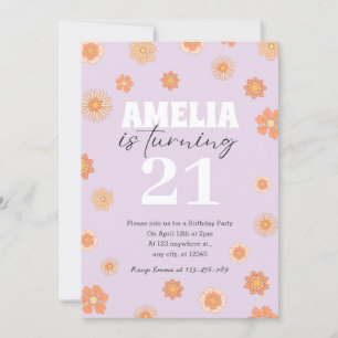 Lila Boho Daisy zum Geburtstag Einladung jeden Alt