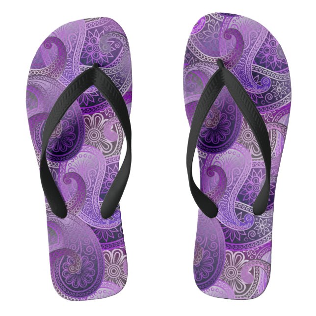 Lila Boho Damask Muster Flip Flops (Fußbett)