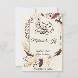 Lila Boho-Federn merken das Datum Save The Date