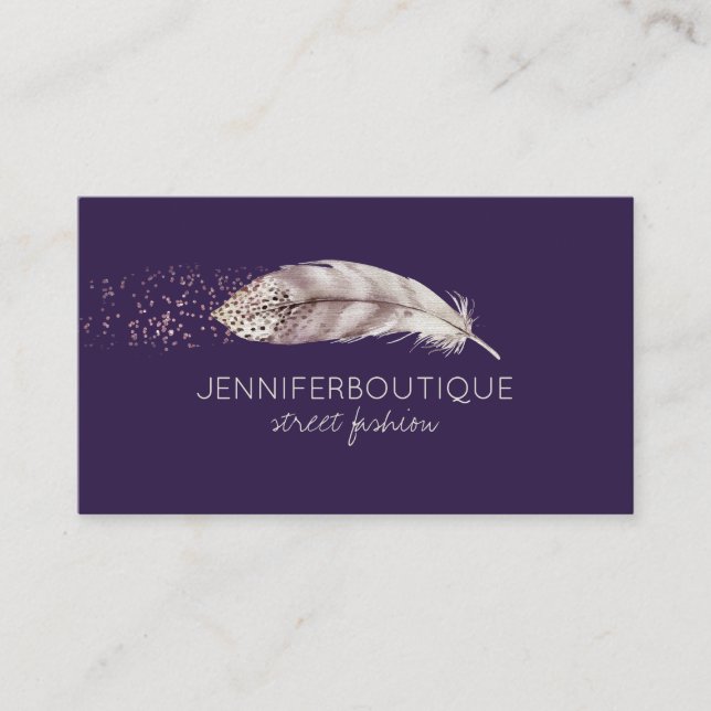 Lila Boho Hand Drawn Angel Bird Feather Visitenkarte (Vorderseite)