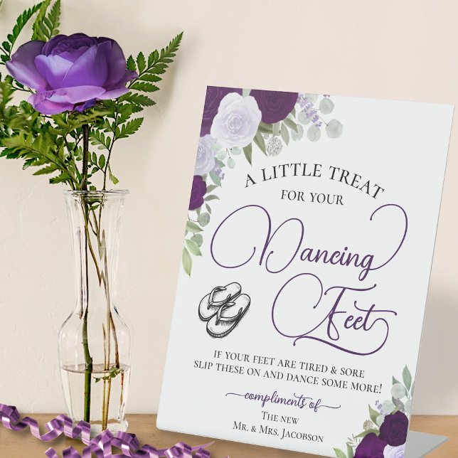 Lila Boho Rose tanzen Feet Drehen Flop Hochzeit Sockelschild (Von Creator hochgeladen)