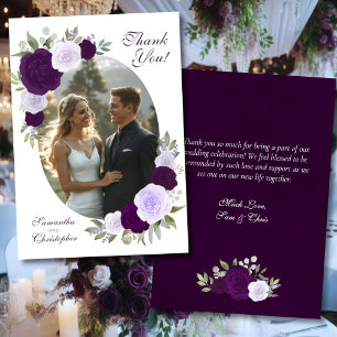 Lila Boho-Rosen Oval-Foto Elegante Hochzeit Dankeskarte