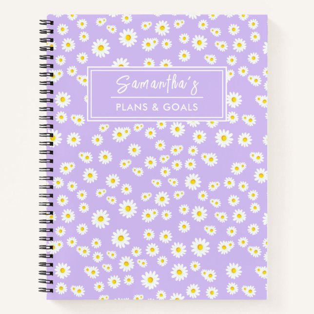 Lila Boho Spring Daisies Pattern Notizbuch (Vorderseite)