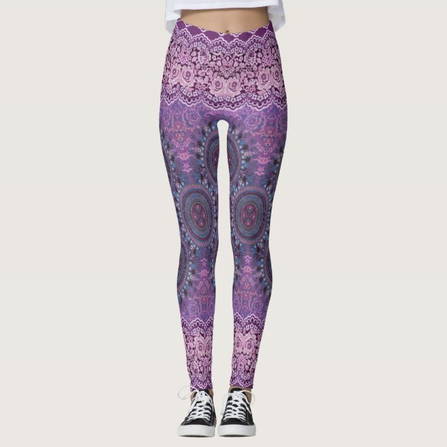Lila Boho Style Leggings (Vorderseite)