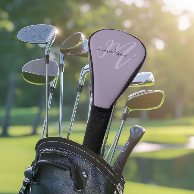 Lila Boho Stylish Script Monogram und Name Golf Headcover (Von Creator hochgeladen)