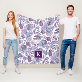Lila Boho Vintag Floral Monogramm Fleecedecke
