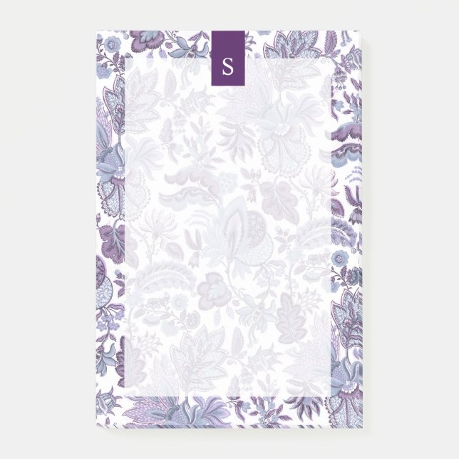 Lila Boho Vintage Blumen Monogramm Post-it Klebezettel (Vorderseite)