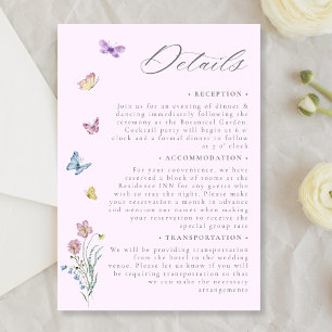 Lila Boho Wildblume Butterfly Hochzeitdetails Begleitkarte