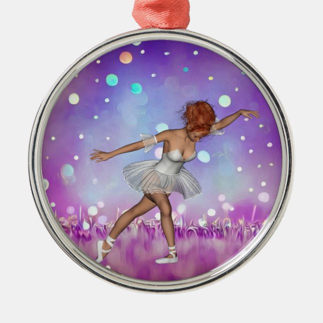 Lila Bokeh Hintergrund & Ballerina Ornament Aus Metall (Vorne)