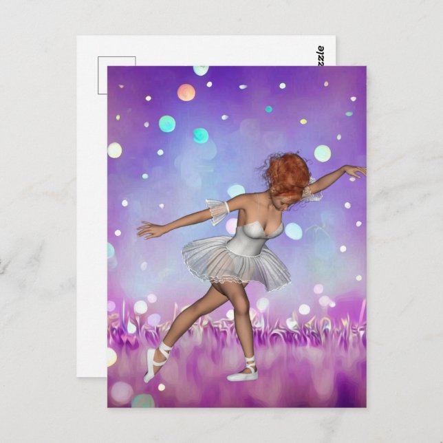 Lila Bokeh Hintergrund & Ballerina Postkarte (Vorne/Hinten)