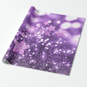 Lila Bokeh Imitate Glitzer & Stars Geschenkpapier