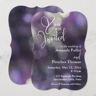 Lila Bokeh-Licht & Typografie 32 Hochzeit 1 Einladung