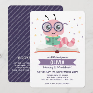 Lila Bookworm Book Geburtstagsparty Einladung
