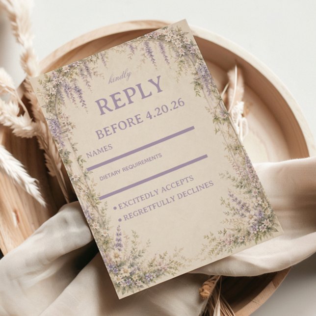 Lila Botanical Vintage RSVP Karte (Von Creator hochgeladen)