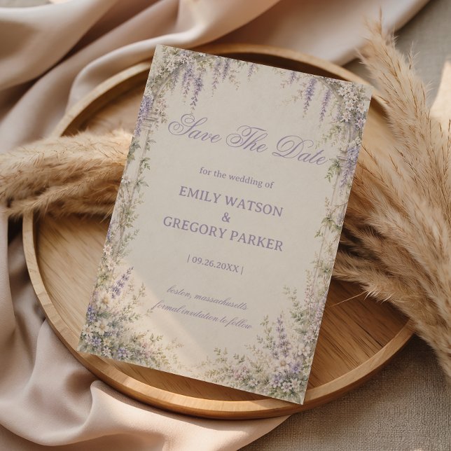 Lila Botanical Vintage Save The Date (Von Creator hochgeladen)