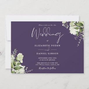 Lila botanische Grünmonogramm-Hochzeit Einladung