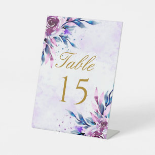 Lila botanische Pfingstrose Gold Hochzeit Tischnum Sockelschild