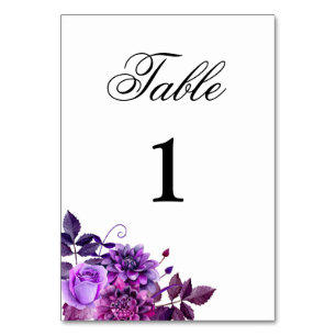 Lila botanischer Tisch Nummer Violette Blumen Deko Tischnummer