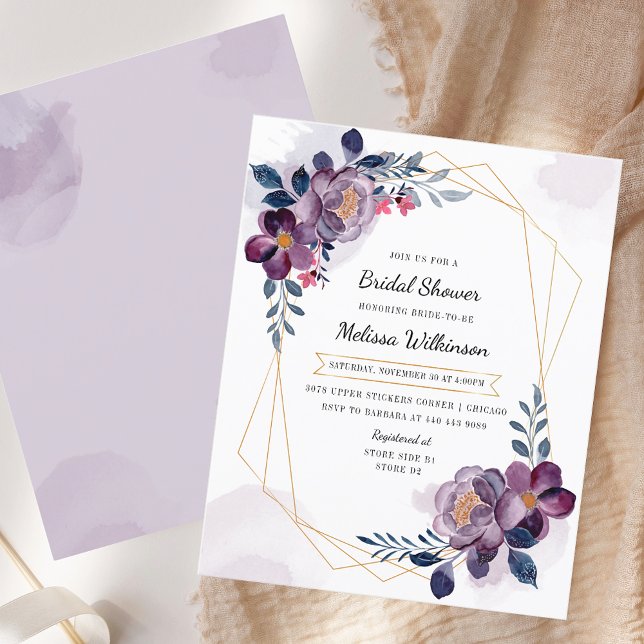 Lila botanisches Brautparty mit  Blütenrot (Floral Purple Botanical Bridal Shower Invitation)