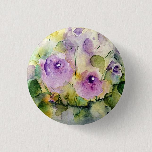 Lila Bouquet Watercolor Button (Vorderseite)