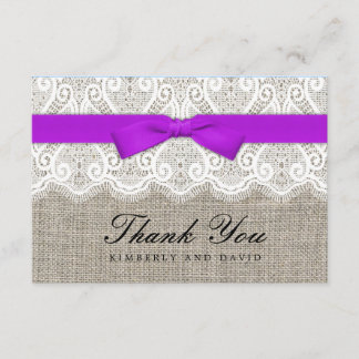 Lila Bow and Lace Wedding Dankeschön Karte