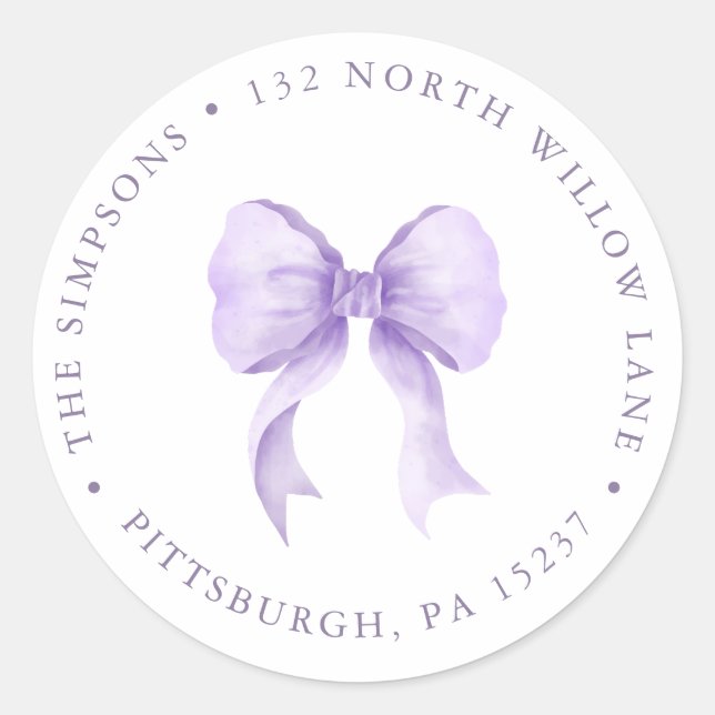 Lila Bow Baby Girl Rücksendeadresse Runder Aufkleber (Vorderseite)