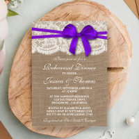 Lila Bow Burlap & Lace Hochzeit Probe Dinner