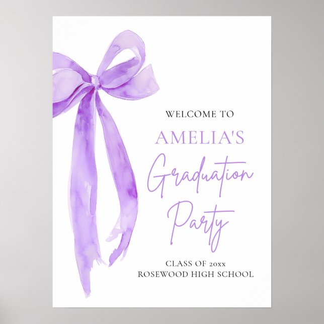 Lila Bow Coquette Graduation Party Willkommen Poster (Vorne)