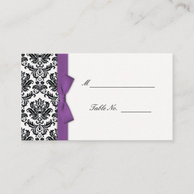 Lila Bow Damask Hochzeitsplätze Platzkarte (Vorderseite)