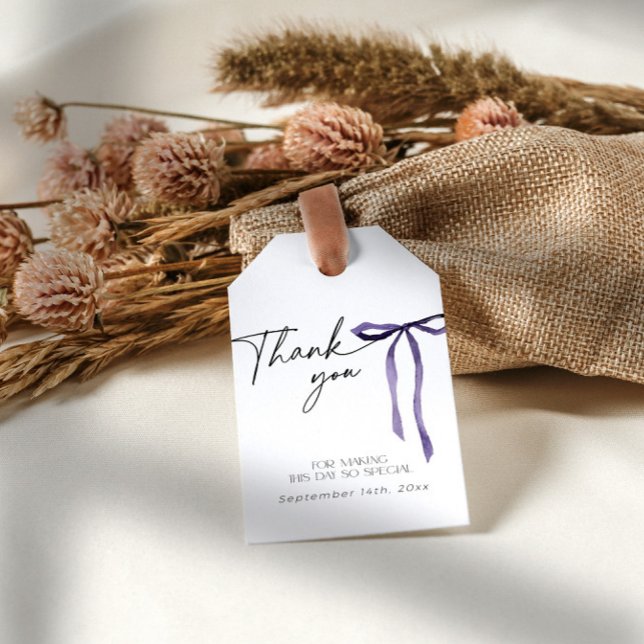 Lila Bow, der das Knot-Brautparty verbindet Danke Geschenkanhänger (Thank you tag with puple bow)