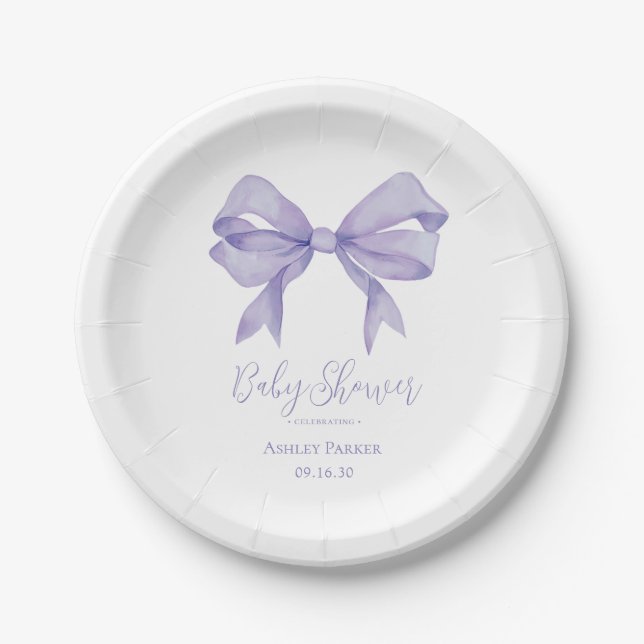 Lila Bow Girl Babydusche Pappteller (Vorderseite)