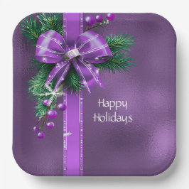 Lila Bow Holiday Paper Plate Pappteller