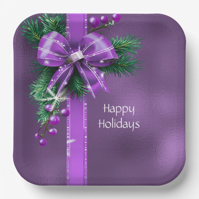 Lila Bow Holiday Paper Plate Pappteller (Vorderseite)
