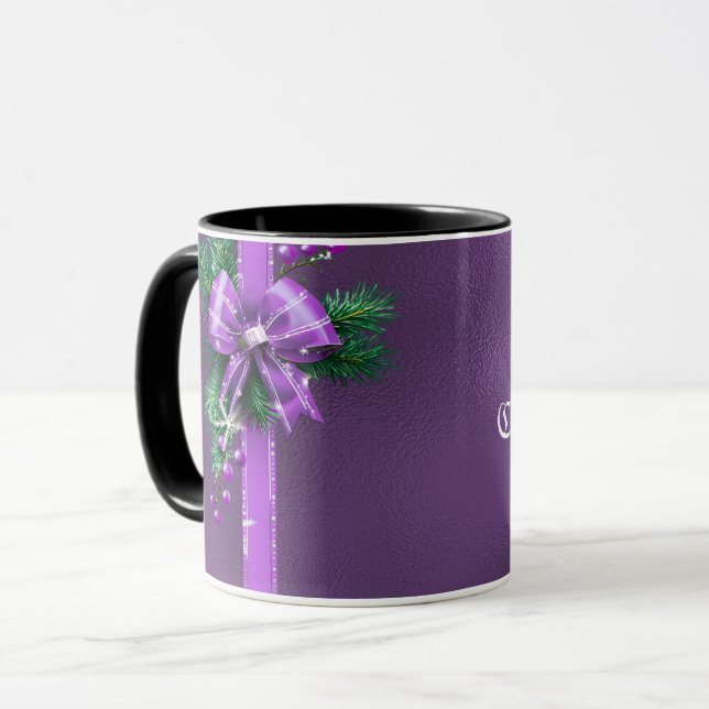 Lila Bow Holiday Tasse (Vorderseite Links)