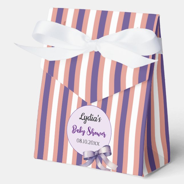 Lila Bow Lines Moderne Babydusche Geschenkschachtel (Vorderseite)