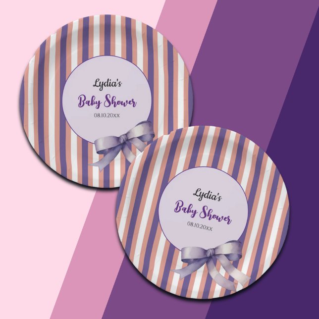 Lila Bow Lines Moderne Babydusche Pappteller (Von Creator hochgeladen)