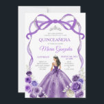 Lila Bow Princess Silver Crown Girl Quinceañera Einladung<br><div class="desc">EDITABLE Lila Bow Prinzessin Silver Crown Girl Quinceañera Einladung Elegante Lila Blumenprinzessinnen Kostüme Quinceañera 15. Mädchen Geburtstag Einladung Silver Crown Mis Quince Anos,  15. Geburtstagsparty</div>